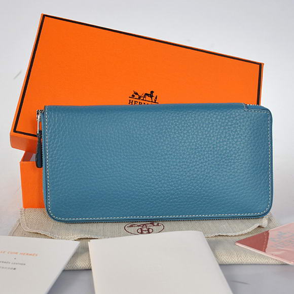 1:1 Quality Hermes Evelyn Long Wallet Zip Purse A808 Blue Replica